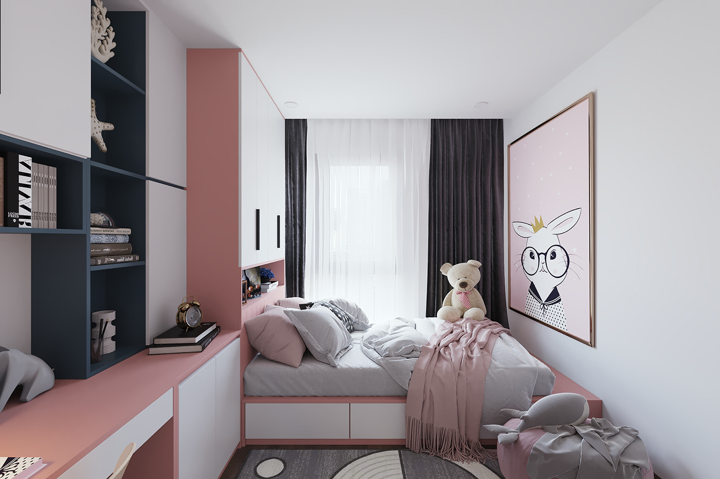 phòng ngủ màu hồng cho be gái